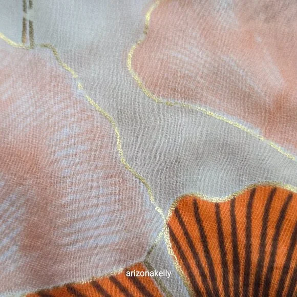 Lightweight Scarf with Gold Foil Detail Ginko Leaves - Picture 2 of 6